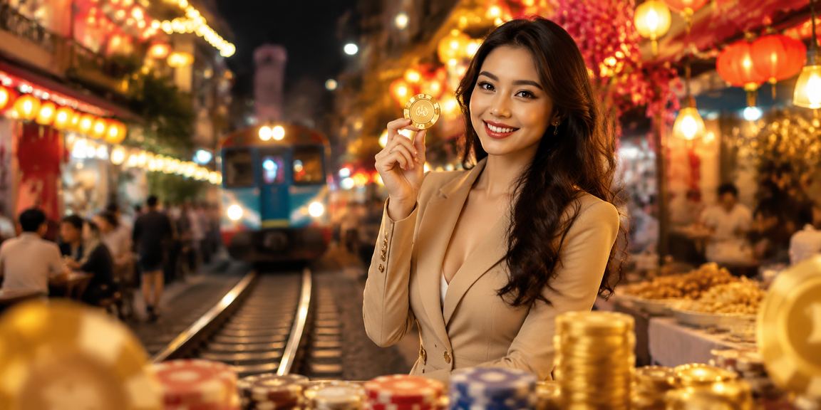 Người dùng tại chợ đêm Hà Nội đăng nhập tài khoản 97vn trên điện thoại