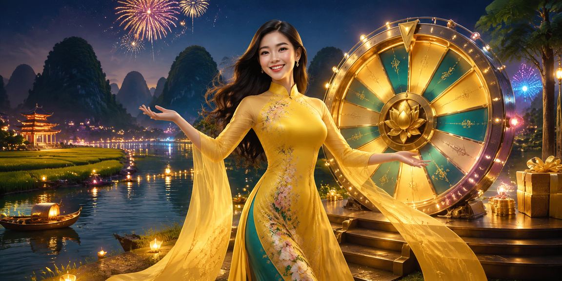 Phụ nữ mặc áo dài truyền thống chơi roulette trực tuyến giữa cảnh sắc Ninh Bình